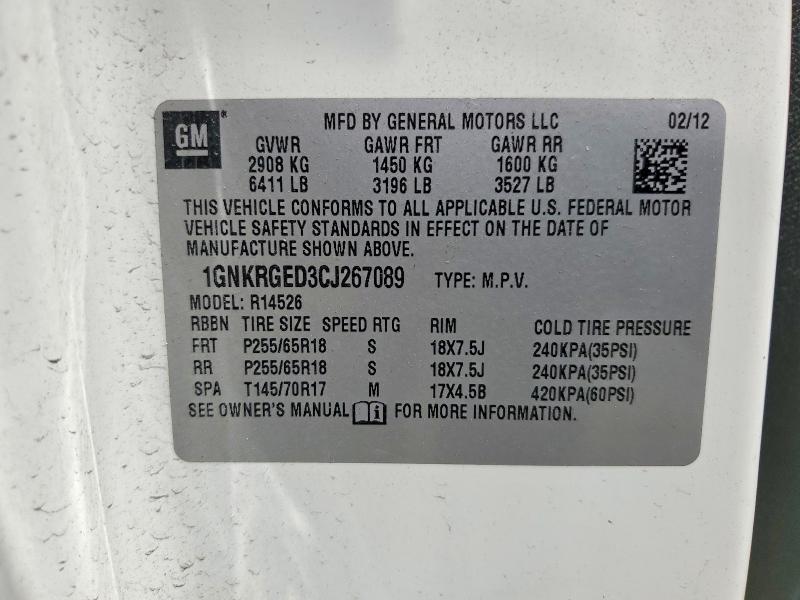 Aukcja sprzedaży 2012 Chevrolet Traverse, vin: 1GNKRGED3CJ267089, numer aukcji: 55755446