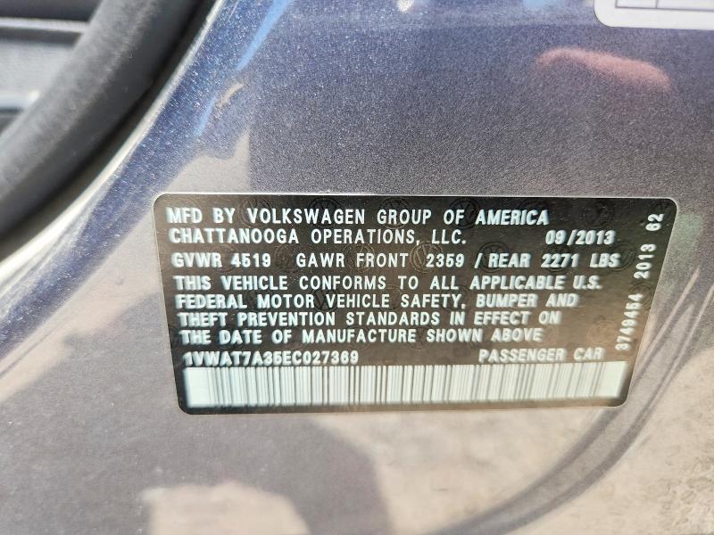 2014 Volkswagen Passat მანქანა იყიდება აუქციონზე, vin: 1VWAT7A35EC027369, აუქციონის ნომერი: 56178506