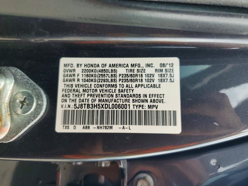 Auction sale of the 2013 Acura Rdx, vin: 5J8TB3H5XDL006001, lot number: 58374036