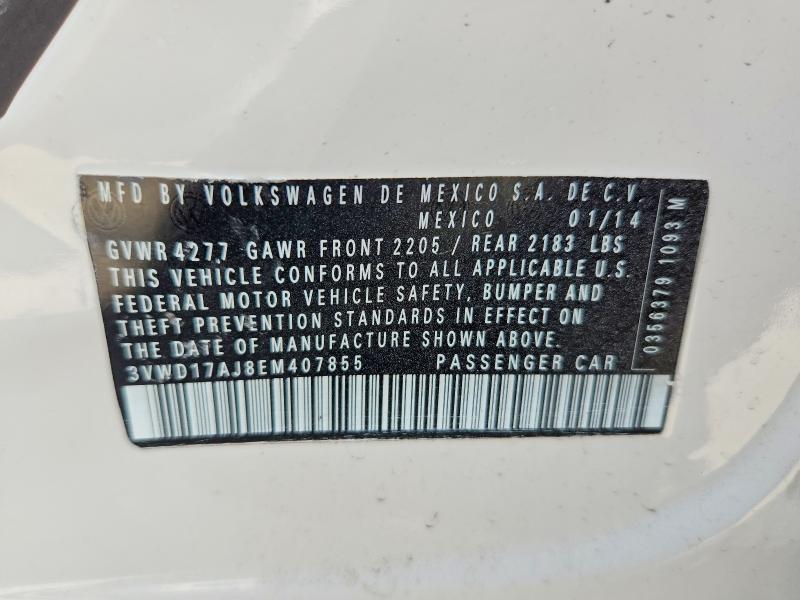 58543346 :رقم المزاد ، 3VWD17AJ8EM407855 vin ، 2014 Volkswagen Jetta مزاد بيع
