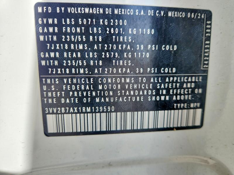 55769406 :رقم المزاد ، 3VV2B7AX1RM139590 vin ، 2024 Volkswagen Tiguan مزاد بيع