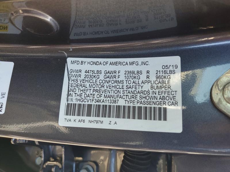 Aukcja sprzedaży 2019 Honda Accord, vin: 1HGCV1F34KA113387, numer aukcji: 55101066