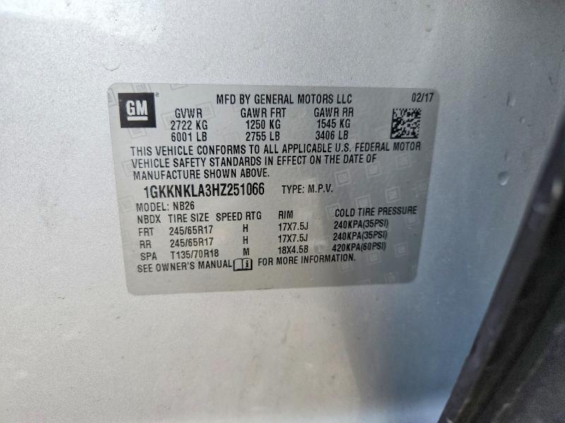 2017 Gmc Acadia მანქანა იყიდება აუქციონზე, vin: 1GKKNKLA3HZ251066, აუქციონის ნომერი: 56395976