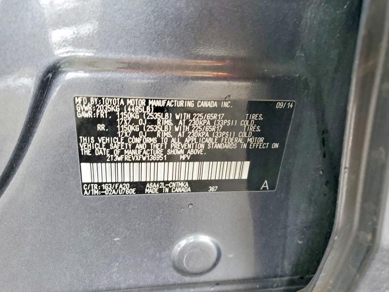 Продажа на аукционе авто 2015 Toyota Rav4, vin: 2T3WFREVXFW136951, номер лота: 55843686