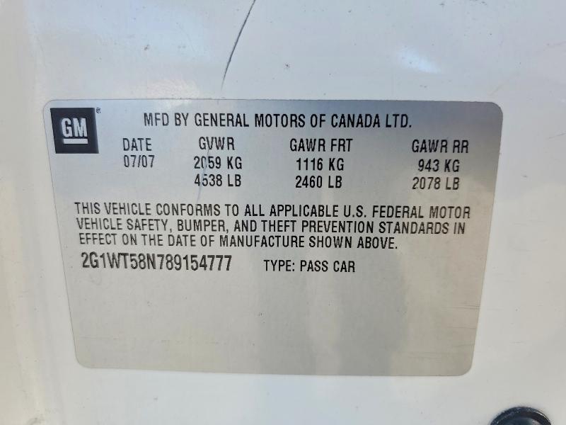 57525346 :رقم المزاد ، 2G1WT58N789154777 vin ، 2008 Chevrolet Impala مزاد بيع