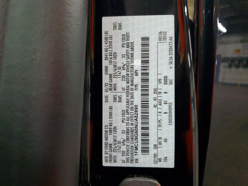 Продажа на аукционе авто 2022 Ford Escape, vin: 1FMCU9G60NUA82890, номер лота: 58291116