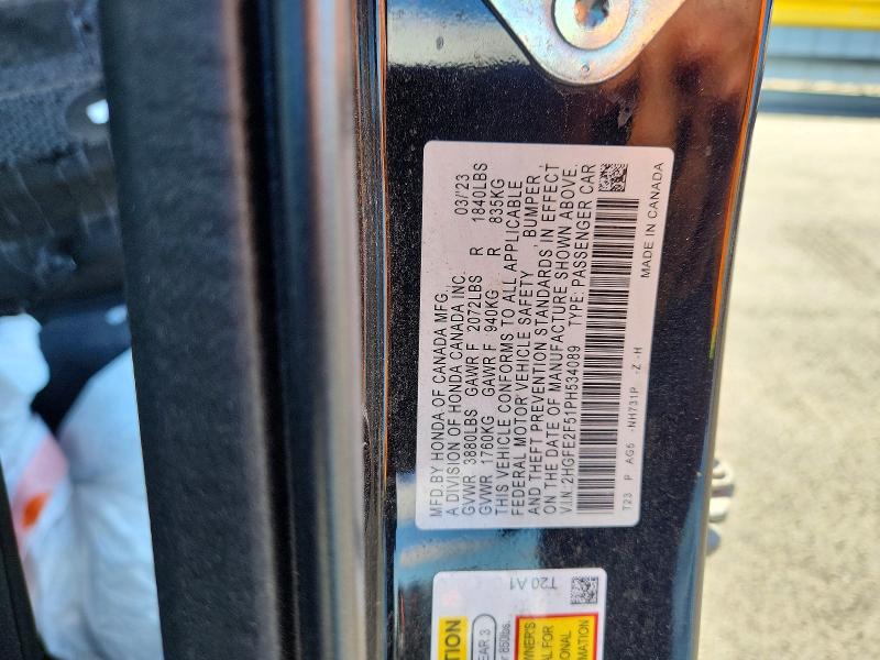 Продажа на аукционе авто 2023 Honda Civic, vin: 2HGFE2F51PH534089, номер лота: 59151226