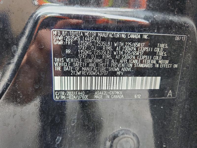 55763646 :رقم المزاد ، 2T3WFREV9DW043707 vin ، 2013 Toyota Rav4 مزاد بيع