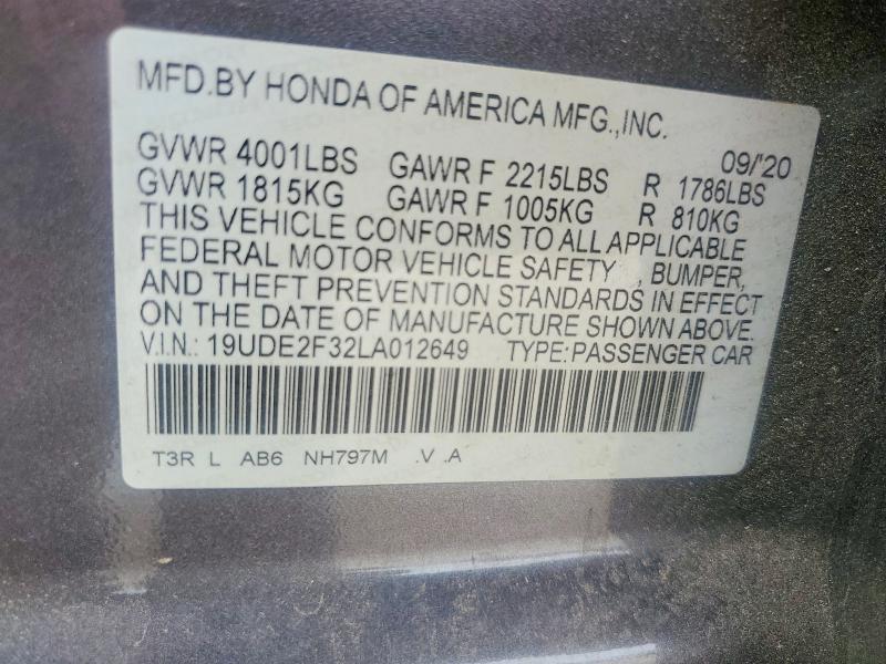 2020 Acura Ilx მანქანა იყიდება აუქციონზე, vin: 19UDE2F32LA012649, აუქციონის ნომერი: 56420936