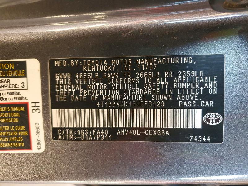 Aukcja sprzedaży 2008 Toyota Camry, vin: 4T1BB46K18U053129, numer aukcji: 55839346
