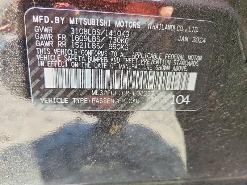 2024 Mitsubishi Mirage მანქანა იყიდება აუქციონზე, vin: ML32FUFJ0RHF08357, აუქციონის ნომერი: 56988076