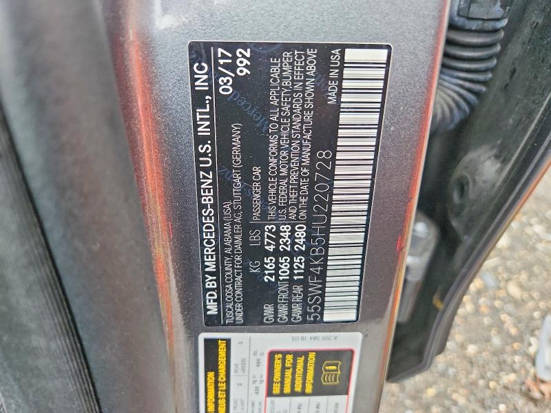 Продажа на аукционе авто 2017 Mercedes-benz C, vin: 55SWF4KB5HU220728, номер лота: 56855746