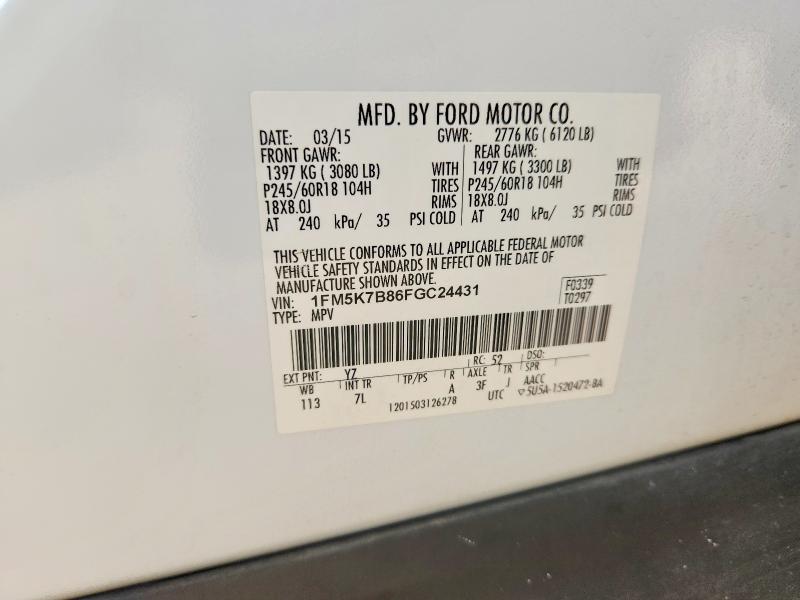 Aukcja sprzedaży 2015 Ford Explorer, vin: 1FM5K7B86FGC24431, numer aukcji: 57753006