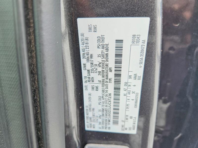 Aukcja sprzedaży 2018 Ford Escape, vin: 1FMCU0GD3JUC87236, numer aukcji: 55355256