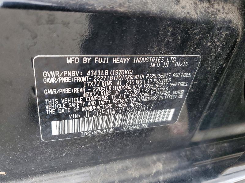 2015 Subaru Xv Crosstrek მანქანა იყიდება აუქციონზე, vin: JF2GPAMCXF8269817, აუქციონის ნომერი: 56467626
