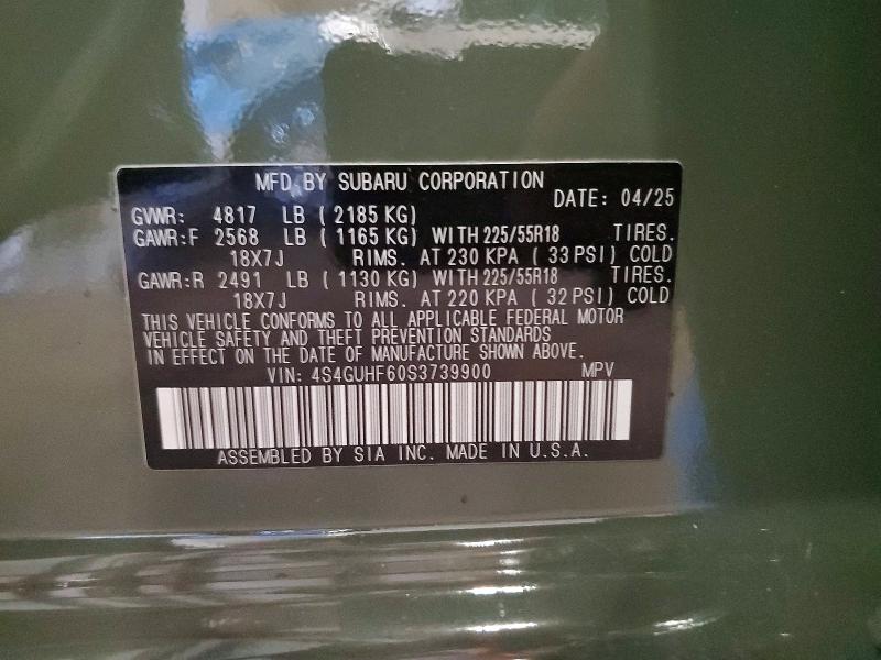 Aukcja sprzedaży 2025 Subaru Crosstrek, vin: 4S4GUHF60S3739900, numer aukcji: 55222926