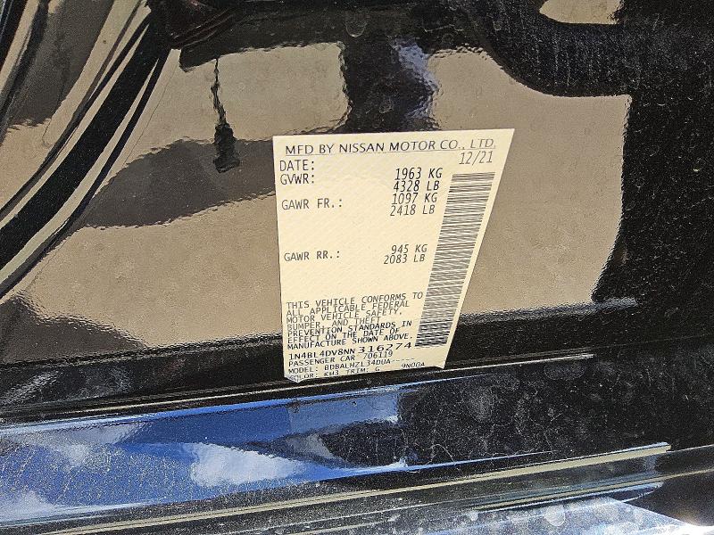 2022 Nissan Altima მანქანა იყიდება აუქციონზე, vin: 1N4BL4DV8NN316274, აუქციონის ნომერი: 56425536