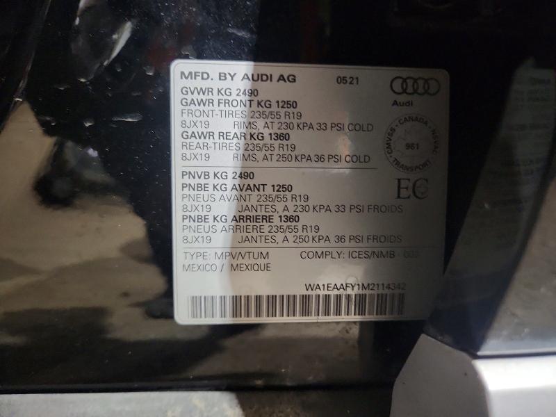 Aukcja sprzedaży 2021 Audi Q5, vin: WA1EAAFY1M2114342, numer aukcji: 55377406