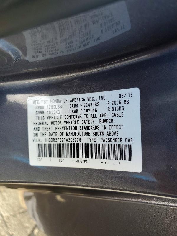 Продаж на аукціоні авто 2015 Honda Accord, vin: 1HGCR2F32FA205226, номер лоту: 56943416