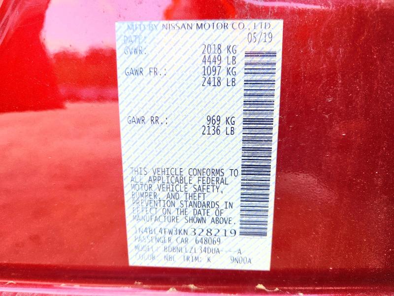 Aukcja sprzedaży 2019 Nissan Altima, vin: 1N4BL4FW3KN328219, numer aukcji: 58109126