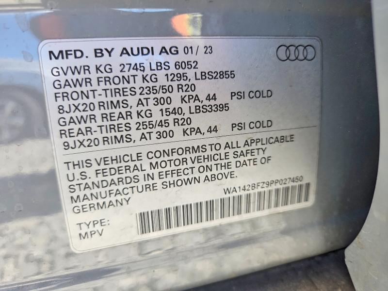 2023 Audi Q4 E-tron მანქანა იყიდება აუქციონზე, vin: WA142BFZ9PP027450, აუქციონის ნომერი: 58778566
