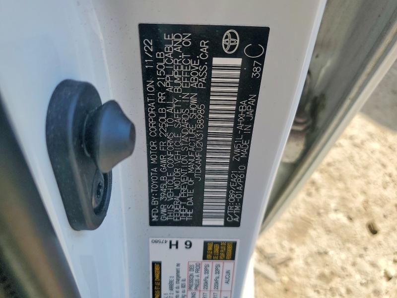 Aukcja sprzedaży 2022 Toyota Prius, vin: JTDKAMFU2N3188985, numer aukcji: 55273056