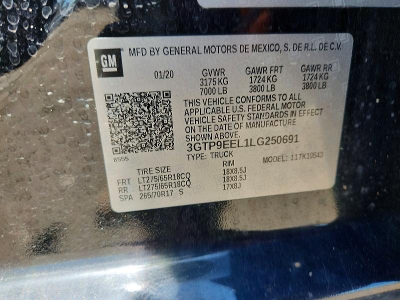 55786816 :رقم المزاد ، 3GTP9EEL1LG250691 vin ، 2020 Gmc Sierra مزاد بيع