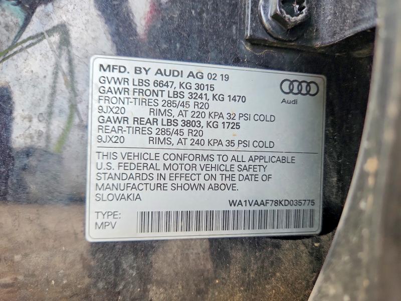 Продаж на аукціоні авто 2019 Audi Q7, vin: WA1VAAF78KD035775, номер лоту: 58948966