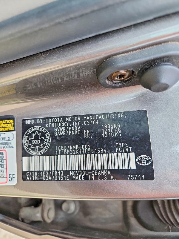 Продажа на аукционе авто 2004 Toyota Camry, vin: 4T1BF32K44U581584, номер лота: 57908876