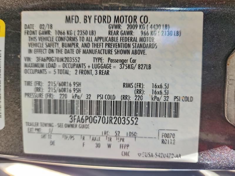 Продаж на аукціоні авто 2018 Ford Fusion, vin: 3FA6P0G70JR203552, номер лоту: 56584926