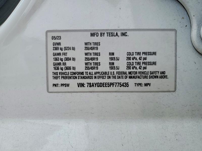 55192066 :رقم المزاد ، 7SAYGDEE5PF775435 vin ، 2023 Tesla Model Y مزاد بيع