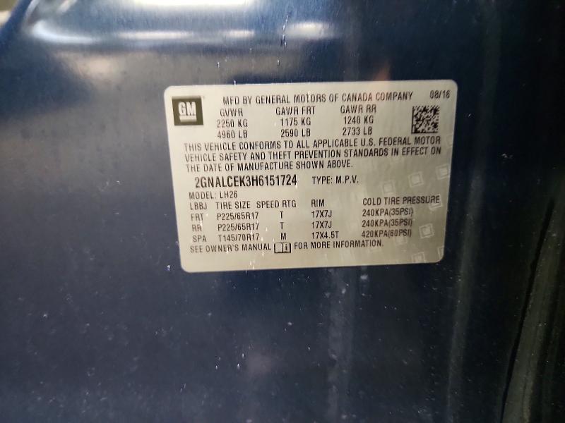 2017 Chevrolet Equinox მანქანა იყიდება აუქციონზე, vin: 2GNALCEK3H6151724, აუქციონის ნომერი: 54846526