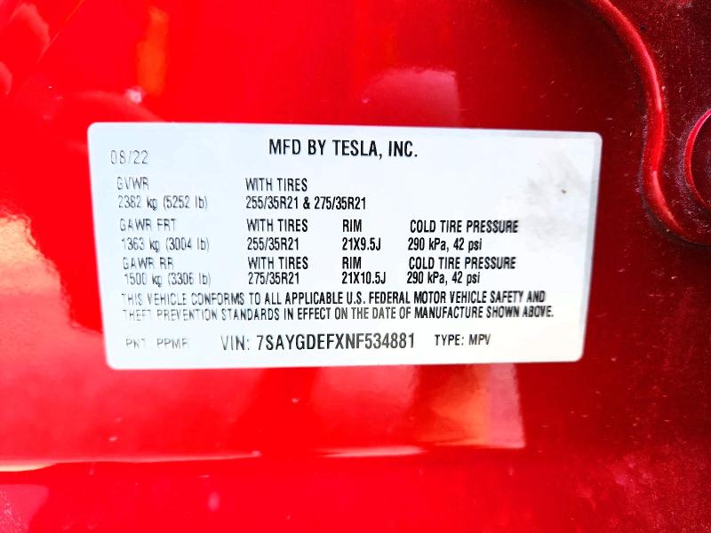 2022 Tesla Model Y მანქანა იყიდება აუქციონზე, vin: 7SAYGDEFXNF534881, აუქციონის ნომერი: 57995996