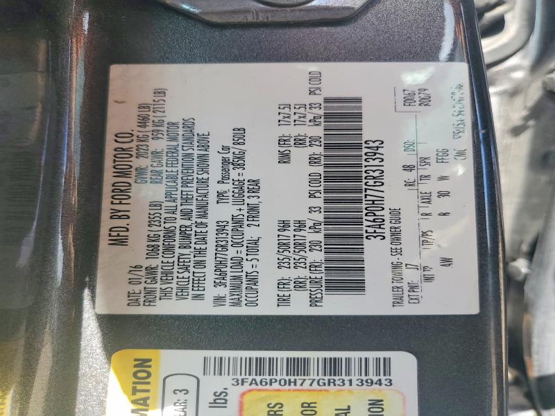 Продаж на аукціоні авто 2016 Ford Fusion, vin: 3FA6P0H77GR313943, номер лоту: 56066576