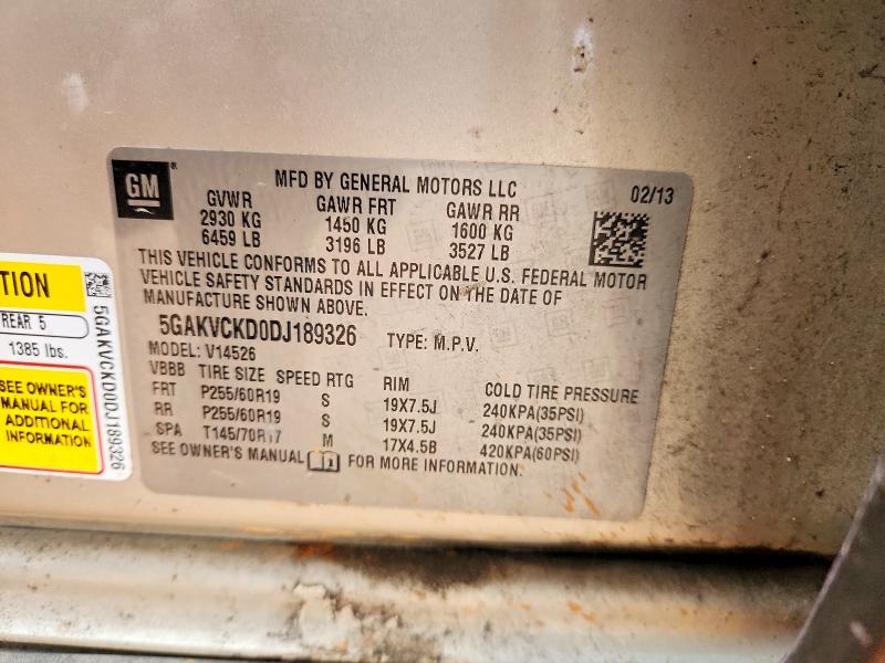 2013 Buick Enclave მანქანა იყიდება აუქციონზე, vin: 5GAKVCKD0DJ189326, აუქციონის ნომერი: 57488086