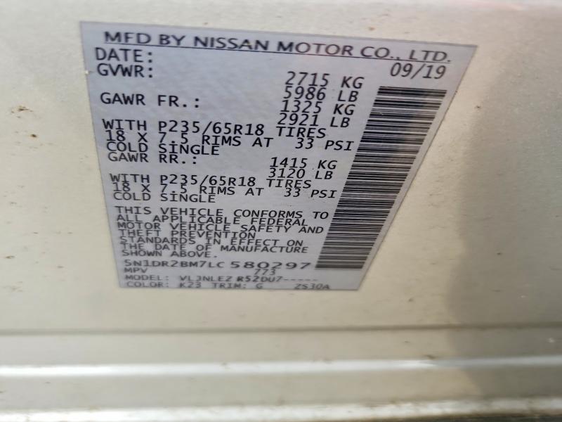 Продаж на аукціоні авто 2020 Nissan Pathfinder, vin: 5N1DR2BM7LC580297, номер лоту: 58363736