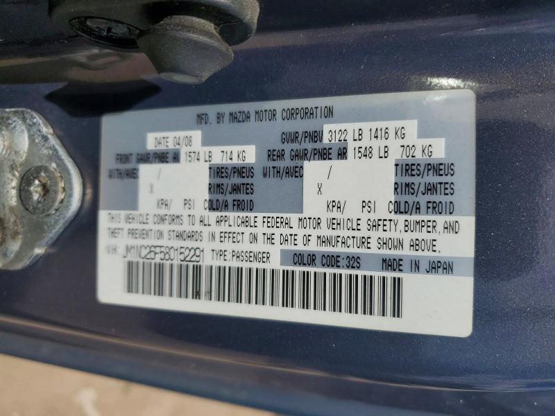 2008 Mazda Mx-5 Miata მანქანა იყიდება აუქციონზე, vin: JM1NC26F580152291, აუქციონის ნომერი: 57850646