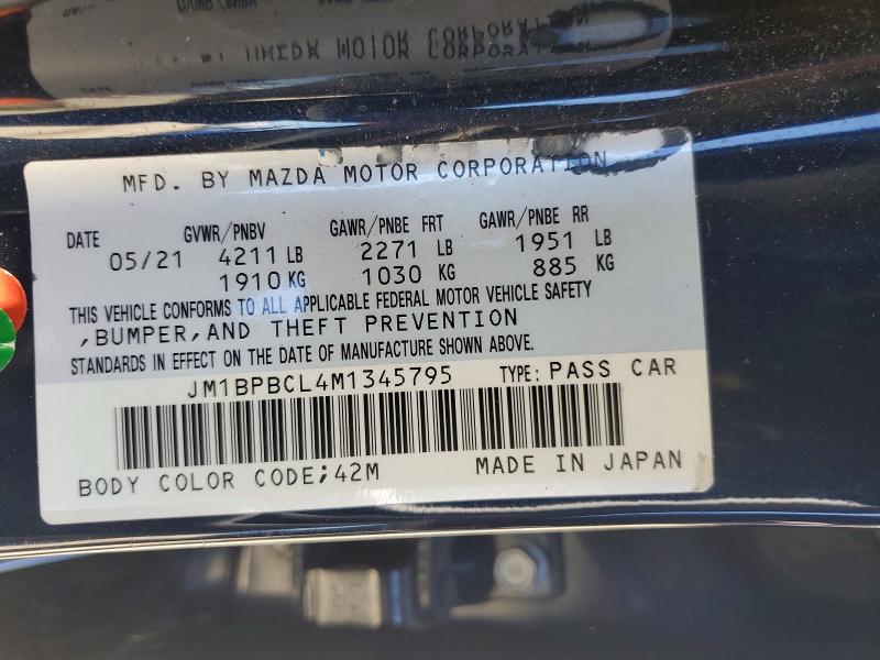 2021 Mazda 3 მანქანა იყიდება აუქციონზე, vin: JM1BPBCL4M1345795, აუქციონის ნომერი: 57195266