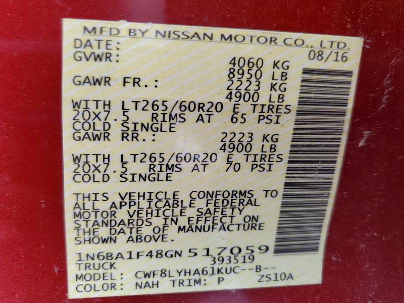 Продажа на аукционе авто 2016 Nissan Titan Xd, vin: 1N6BA1F48GN517059, номер лота: 56549946