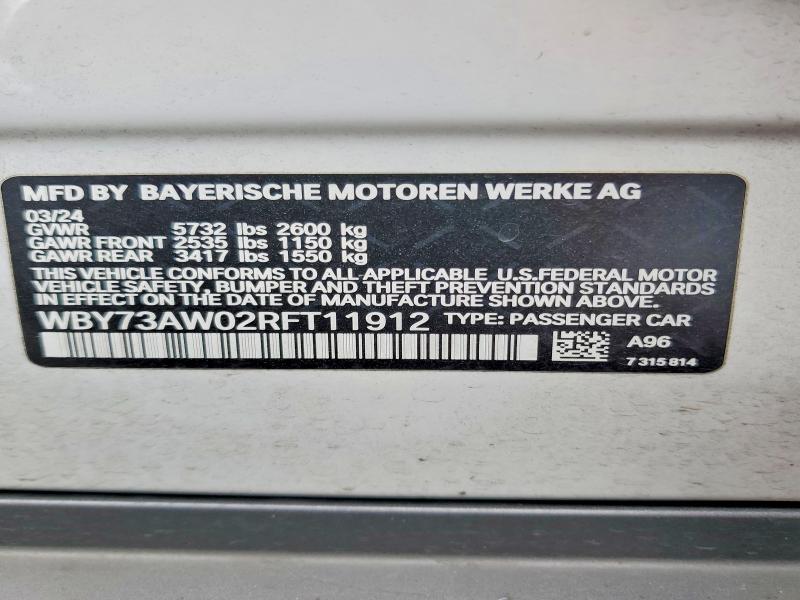 Продаж на аукціоні авто 2024 Bmw I4, vin: WBY73AW02RFT11912, номер лоту: 58742706