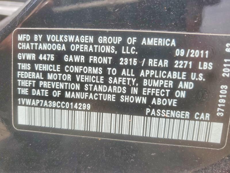 Продажа на аукционе авто 2012 Volkswagen Passat, vin: 1VWAP7A39CC014299, номер лота: 57013036