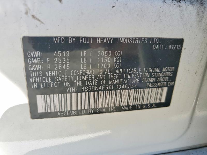 2015 Subaru Legacy მანქანა იყიდება აუქციონზე, vin: 4S3BNAF66F3046354, აუქციონის ნომერი: 57963406