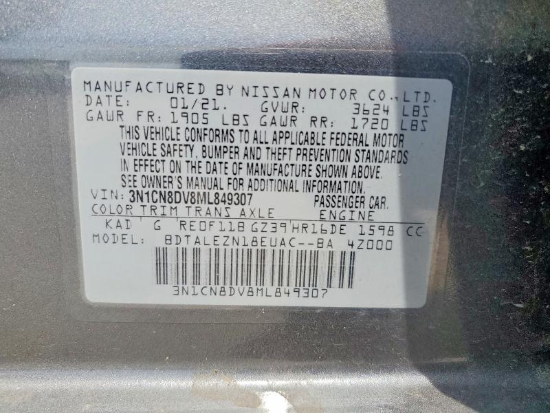 Aukcja sprzedaży 2021 Nissan Versa, vin: 3N1CN8DV8ML849307, numer aukcji: 56805406