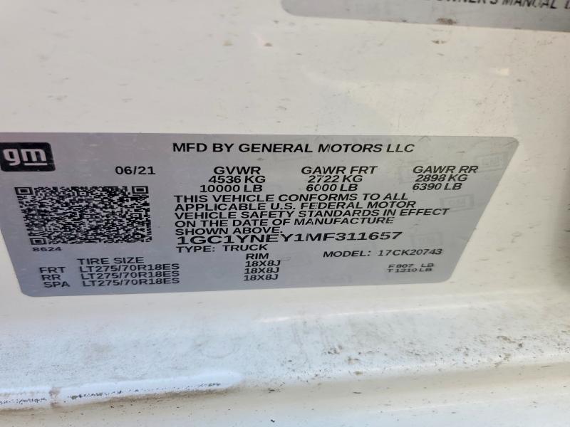 Aukcja sprzedaży 2021 Chevrolet Silverado, vin: 1GC1YNEY1MF311657, numer aukcji: 57290346