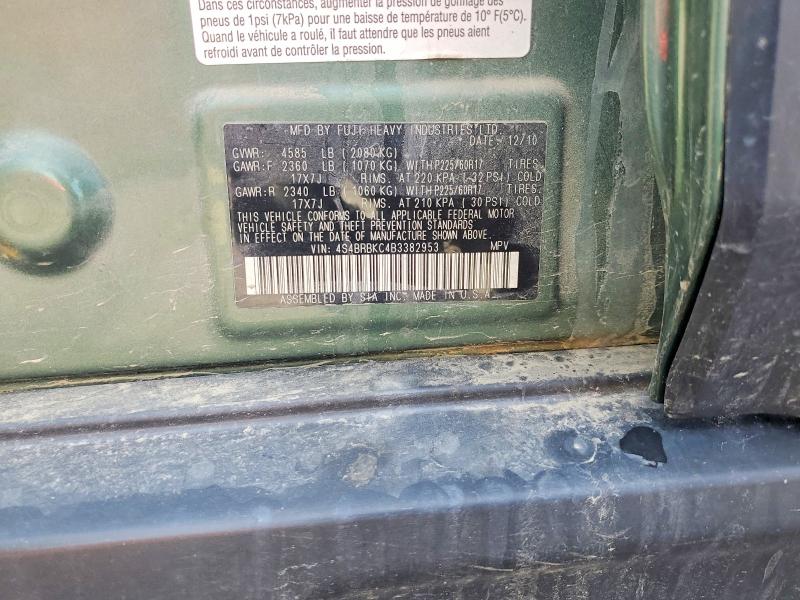 2011 Subaru Outback მანქანა იყიდება აუქციონზე, vin: 4S4BRBKC4B3382953, აუქციონის ნომერი: 57390726