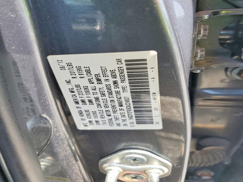 59177536 :رقم المزاد ، 1HGCP2F66CA224907 vin ، 2012 Honda Accord مزاد بيع