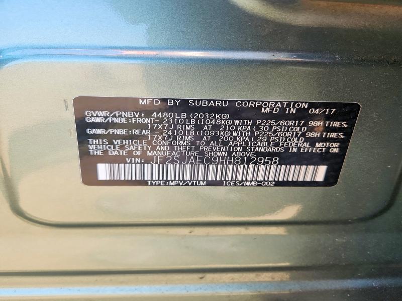 2017 Subaru Forester მანქანა იყიდება აუქციონზე, vin: JF2SJAEC9HH812958, აუქციონის ნომერი: 55889156