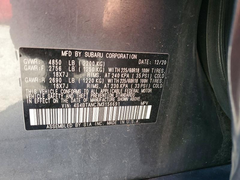 55817546 :رقم المزاد ، 4S4BTANC7M3156691 vin ، 2021 Subaru Outback مزاد بيع