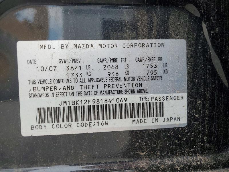 Продаж на аукціоні авто 2008 Mazda 3, vin: JM1BK12F981841069, номер лоту: 85637065