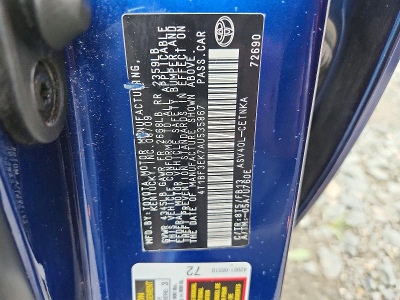 Aukcja sprzedaży 2010 Toyota Camry, vin: 4T1BF3EK7AU535867, numer aukcji: 57941396